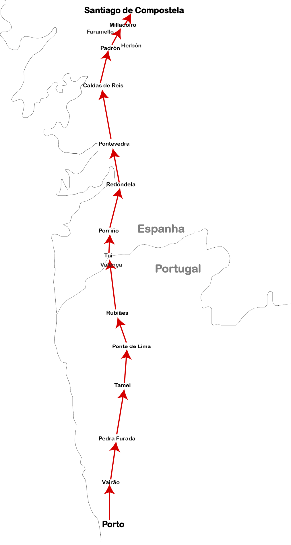 Mapa Caminho Português da Costa
